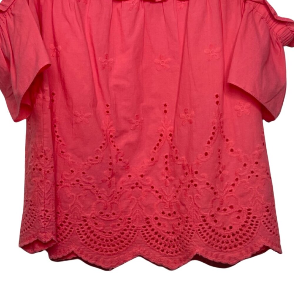 DEMOCRACY | Pink Cotton Cold Shoulder Eyelet Blouse | Size M - Picture 5 of 13